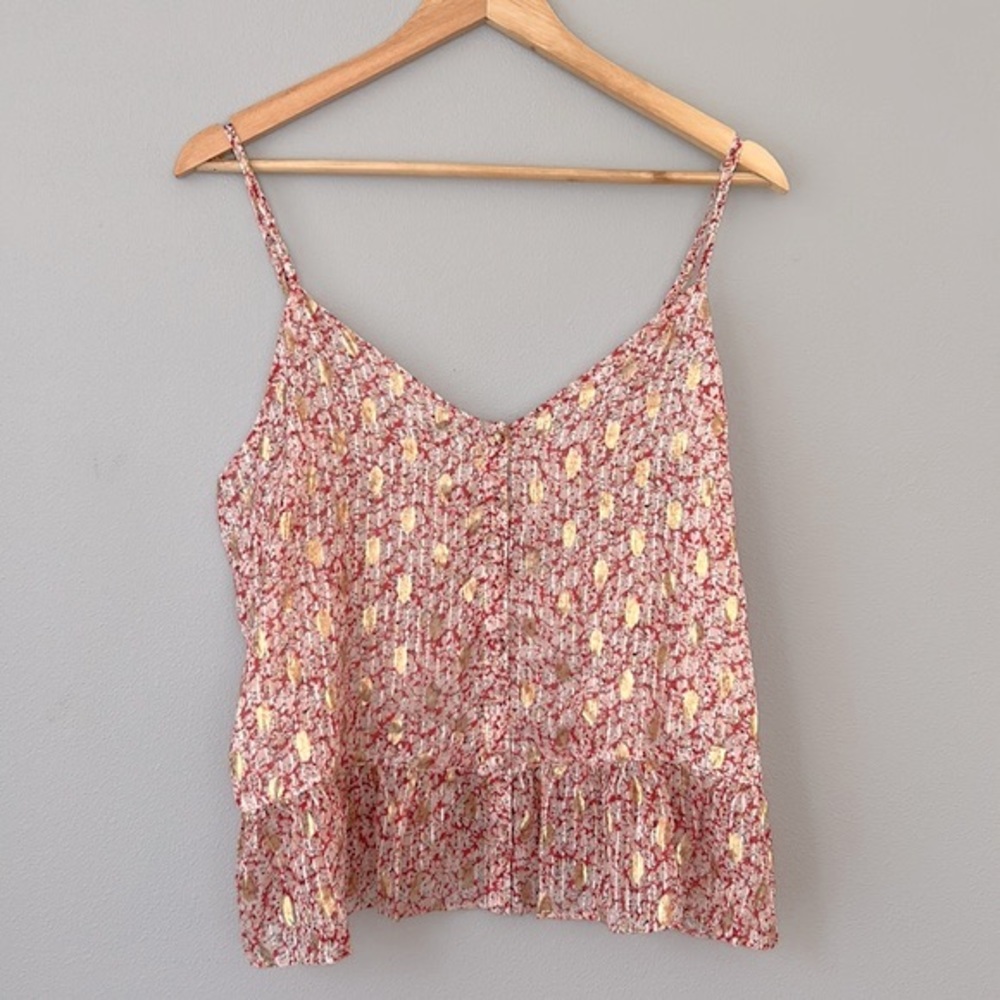 LINI • NWT Red, White, Gold Cordelia Button Down Ruffle Crop Tank Size Large